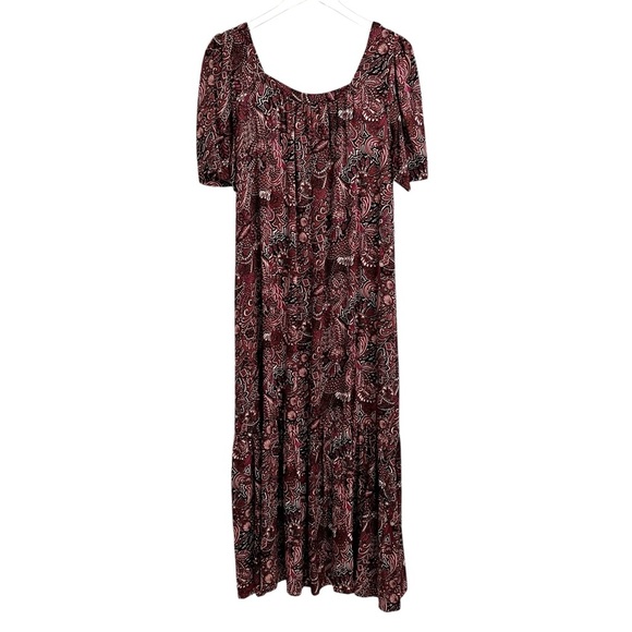 Anthropologie Maeve Lisabetta Paisley Bohemian Mido Maxi Dress Burg Black MED - Picture 5 of 7